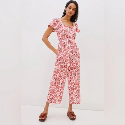 ANTHROPOLOGIE Find Me Now Effie Jumpsuit Red Floral Boho Summer Cotton