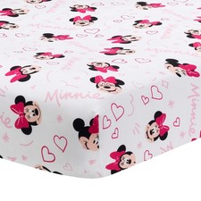 Disney Baby Minnie Mouse Love White/Pink Heart Fitted Crib Sheet