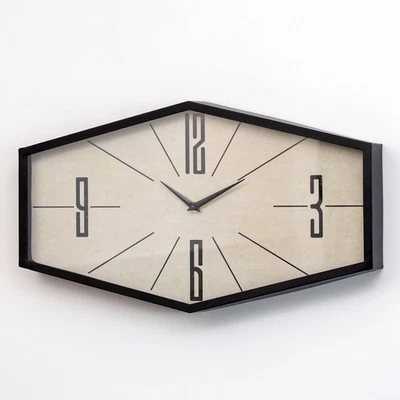 Retro Hexagon Wall Clock Large Geometric Metal Mid Century Modern Home Decor - Image 1 of 3