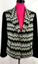 Chicos Zig Zag Print Jacket Blazer Size 2 One Button Closure Zip Pockets