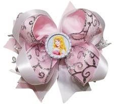 PINK  SILVER Hair Bow  Princess AURORA Hair Bow  Cinderella Bow  Pageant