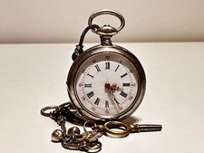 ANTIQUE UNBRANDED SILVER LADIES FRANCE OPEN FACE POCKET WATCH/WORKS WITH KEY