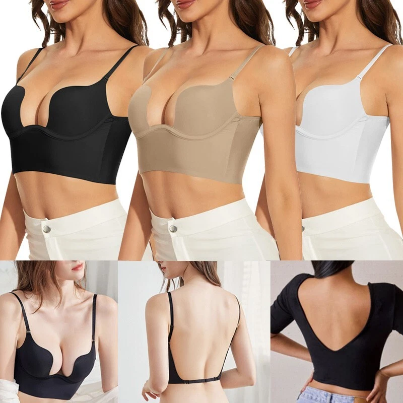 Push Up Bra Front Hook Wireless Support Underwear Backless Low Back Bra  Tank Top