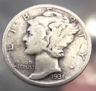 1936 P, Mercury Dime, Classic Design, 90% Silver, Exact Coin