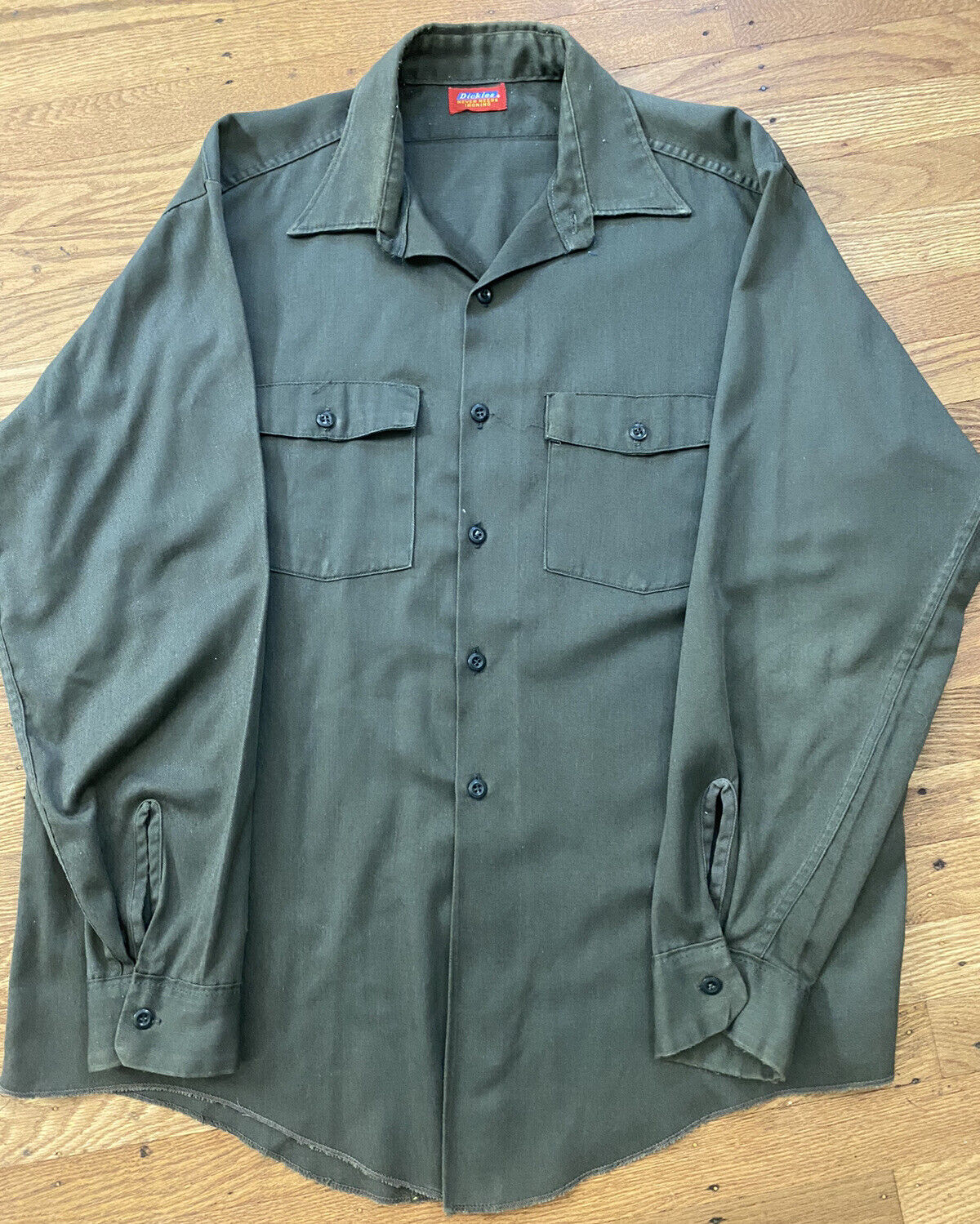 60s/70S DICKIES Work Shirt.XL.dark Green/gray. GR… - image 8