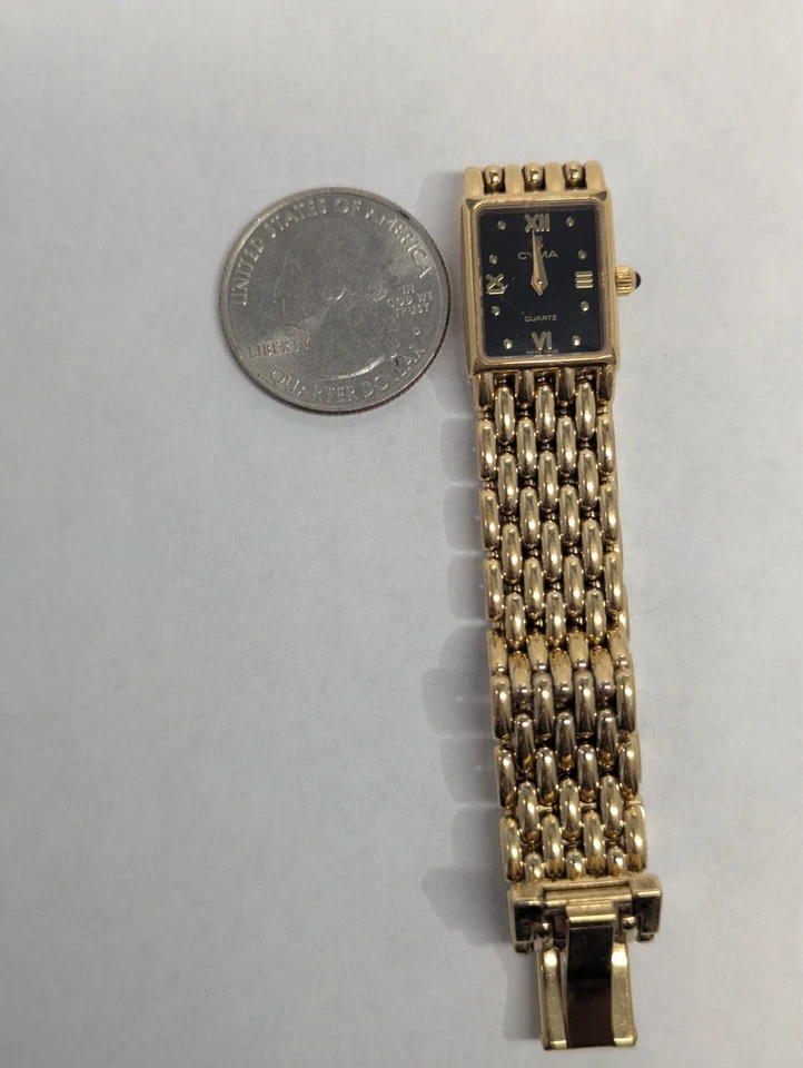 Винтажные женские позолоченные черные прямоугольные швейцарские часы CYMA с циферблатом - Изображение 2 из 4