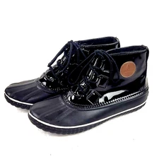 London Fog Water Resistant Women Ankle Duck Boots Sz 10 Shell Pull Lace Up Black