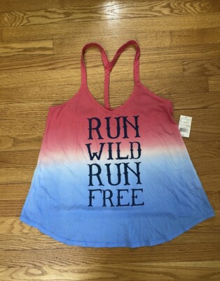 Freeze Tank Top '' Run Wild, Run Free  Large NWT OMBRÉ Red White Blue
