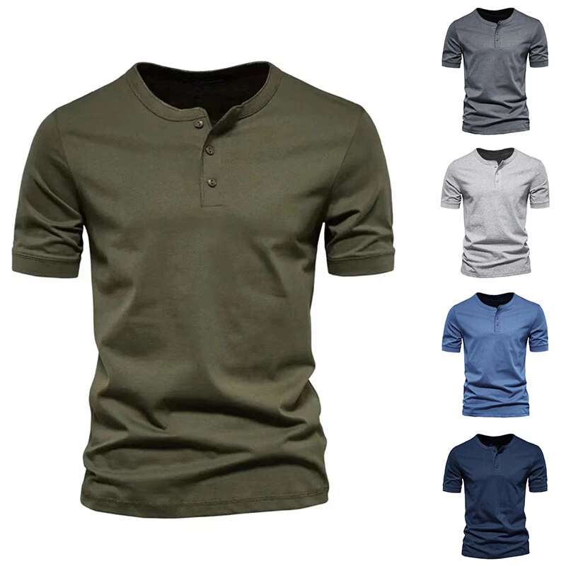Mens Short Sleeve V Neck Henley Shirt Casual Baggy Button Pullover Tops T Shirt