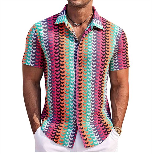 Men's Button Down Shirts Casual Short Sleeve Knitted Shirts Summer Beach Shirts - Picture 6 of 10