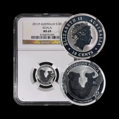 AUSTRALIA. 2011, 10 Cents, Silver - NGC MS69 - Koala, Joey (Baby) 🐨