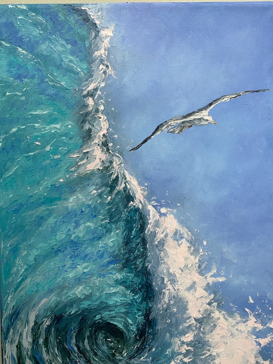 P30号】good blue(call) 油絵 oil painting P30号】good blue(call