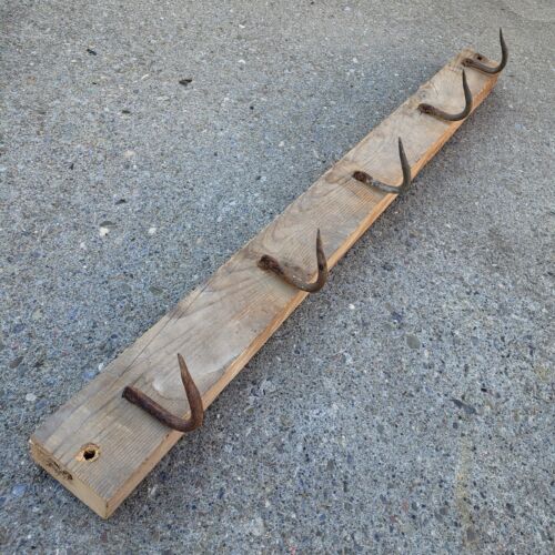 Antique Vintage Butcher Shop Rack Forged Hooks Country Store Primitive Rustic - Zdjęcie 1 z 24