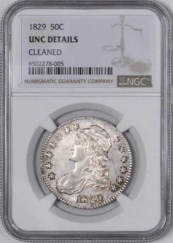 1829 Capped Bust Early Silver Half Dollar 50C - NGC Uncirculated Details -