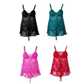 Plus Size Women Sexy Lingerie Chemise Babydoll Sleepwear Lace Dress G-string Set