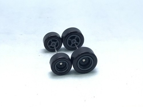 R433 Hot Wheels 1/64 Real Riders# Steelie 10 & 12mm Dark Grey Long Rubber Wheels - Picture 2 of 4