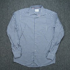 Eton Shirt Men Large 16 Blue Check Contemporary Long Sleeve Button Up
