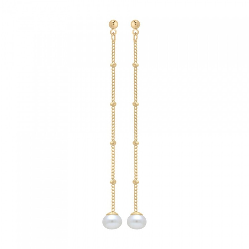 Boucles d'oreilles perle eau douce et chaînes en plaqué or 750/000 de la collection Prestige