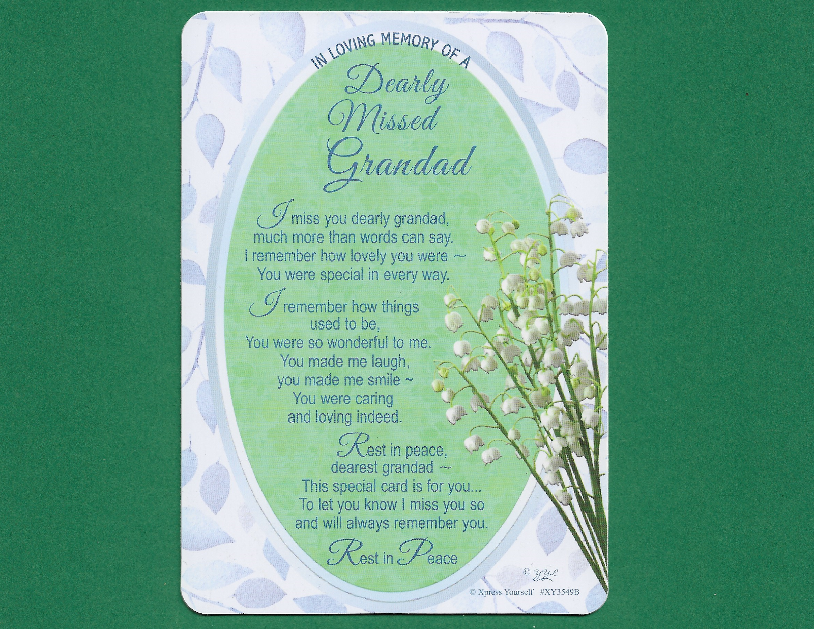 Dearly Missed Grandad Graveside Memorial Card Keepsake Message Grave Sympathy