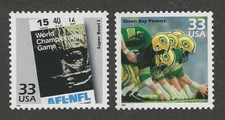 1967 SUPER BOWL I - GREEN BAY PACKERS - 2 U.S. POSTAGE STAMPS - MINT CONDITION