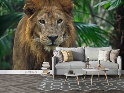3D Lion Green Plant Nature Self-adhesive Removable Wallpaper Murals 2