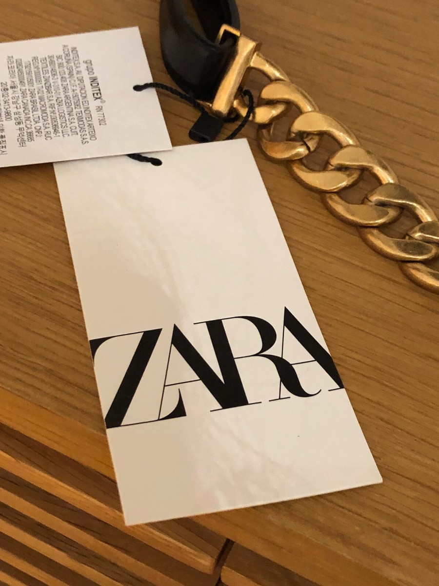 ZARA black belt with gold chain, Size 90 (Euro) USA Size 34. NIce