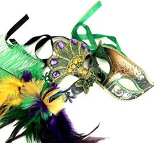 Mardi Gras Masquerade Lace Mask Ostrich Peacock Feather Party Carnival Parade