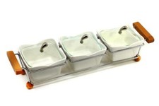 Bambus Dipschalen Set 7-tlg. Schalen aus Porzellan Glas Deckel Servierschalen