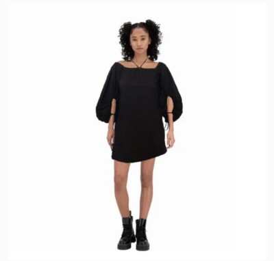 rebecca taylor black dress Womens Reese Puff Sleeve Size Small Cotton keyhole neck