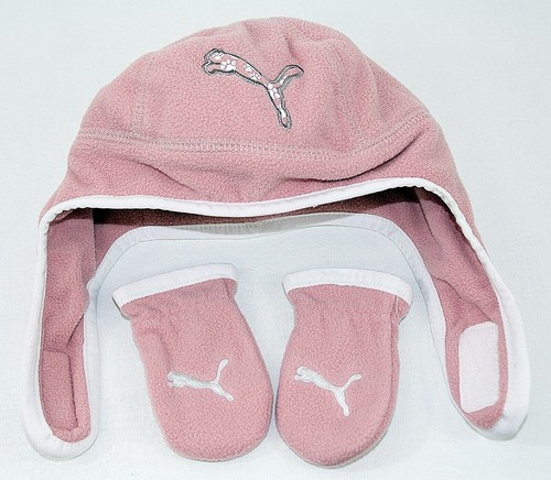 PUMA Mini Cats Fleece Set Baby Hat and Gloves Apricot-White Size S - Picture 3 of 3