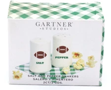 New Gartner Studios Ceramic Football Salt and Pepper Shakers Set NIB