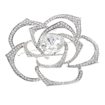 Silver Tone Metal Austrian Crystal Rhinestone Flower Brooch P1417-SCL