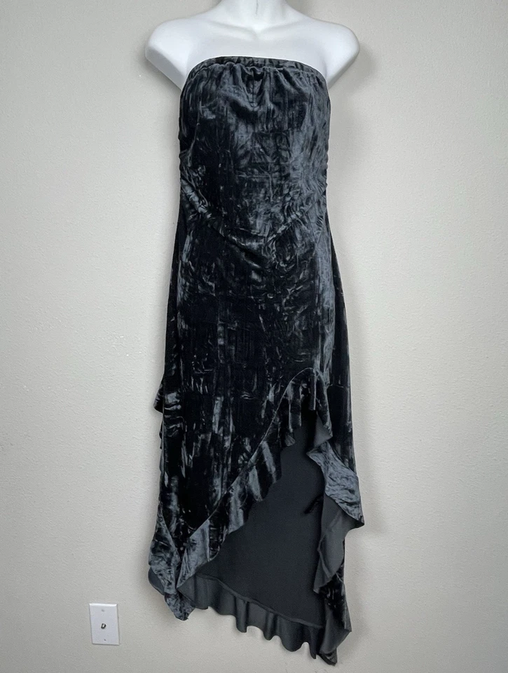 Vestido Silence + Noise Luna Terciopelo Verde Bosque Alto-Bajo Talla L Hada Cottagecore Foto 2 de 4