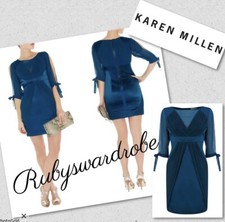 Karen Millen Blue Silk Party Casual Evening Dress UK 6