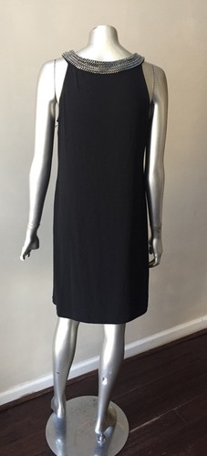 Abito da festa Calvin Klein Chainlink collana colletto argento nero spandex nuovo con etichette taglia 4 - Foto 6 di 6