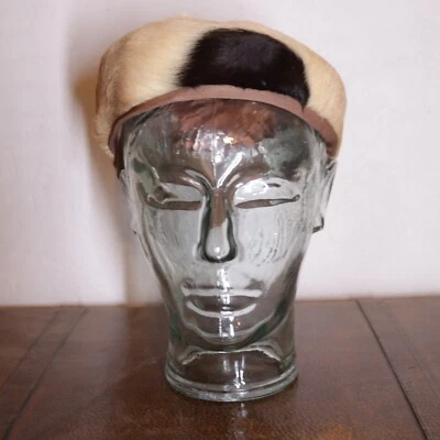 Vintage del Rogia Atlanta Georgia Fur Hat Beret Brown Satin Bow Lined Costume 8\