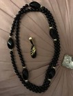 Vintage Richelieu Long Black Beads & Goldtone Black Enamel Pendant Necklace... — photo 1