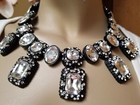 WOW! New Clear Crystal Glass Black Matching NECKLACE + Pierced EARRINGS SET  — photo 1
