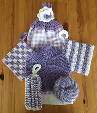 Crochet Kitchen Towel Gift Set - 6 Pieces - Violet And White