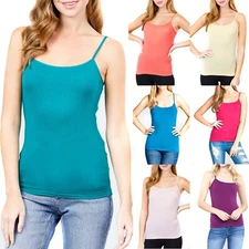Womens Cotton Camisole Spaghetti Strap Plain Casual Tank Top Stretch