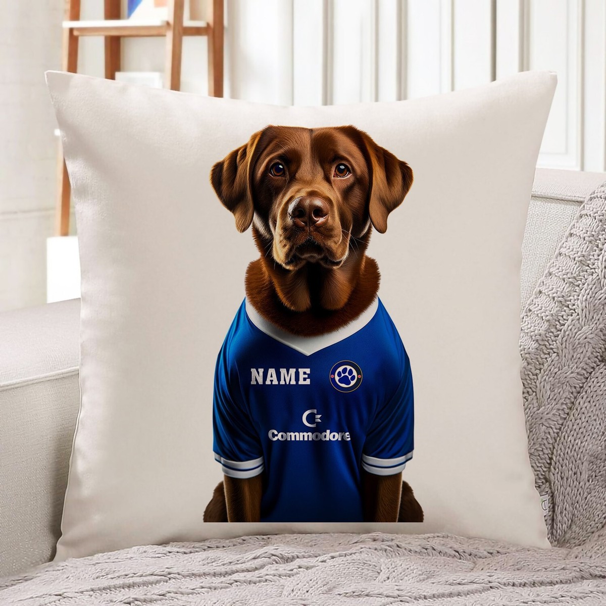 Chelsea Labrador Cushion Personalised Football Cover Dog Pillow