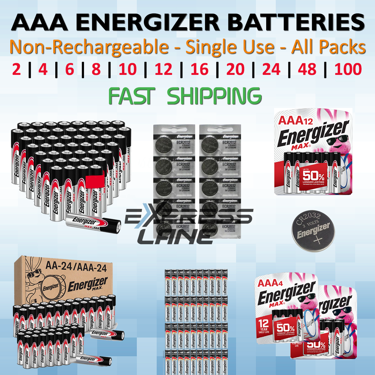 AAA Batteries Non-Rechargeable Alkaline 4/8/10/16/24/48/100 packs lot Long Life-image