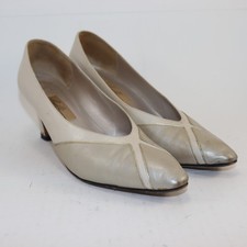 Vintage Amalfi Cream Gold Leather Heels Size 9AAA, Made in Italy