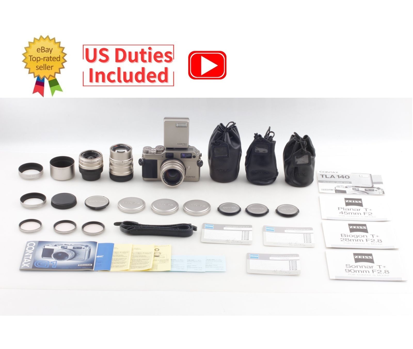 3 Lens [MINT] Contax G1 35mm Film Camera 45mm 28mm 90mm TLA140 Flash From JAPAN