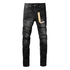 NEW KSUBI Men's Black Letter Printing Ripped Pants High Street Fashion Jeans