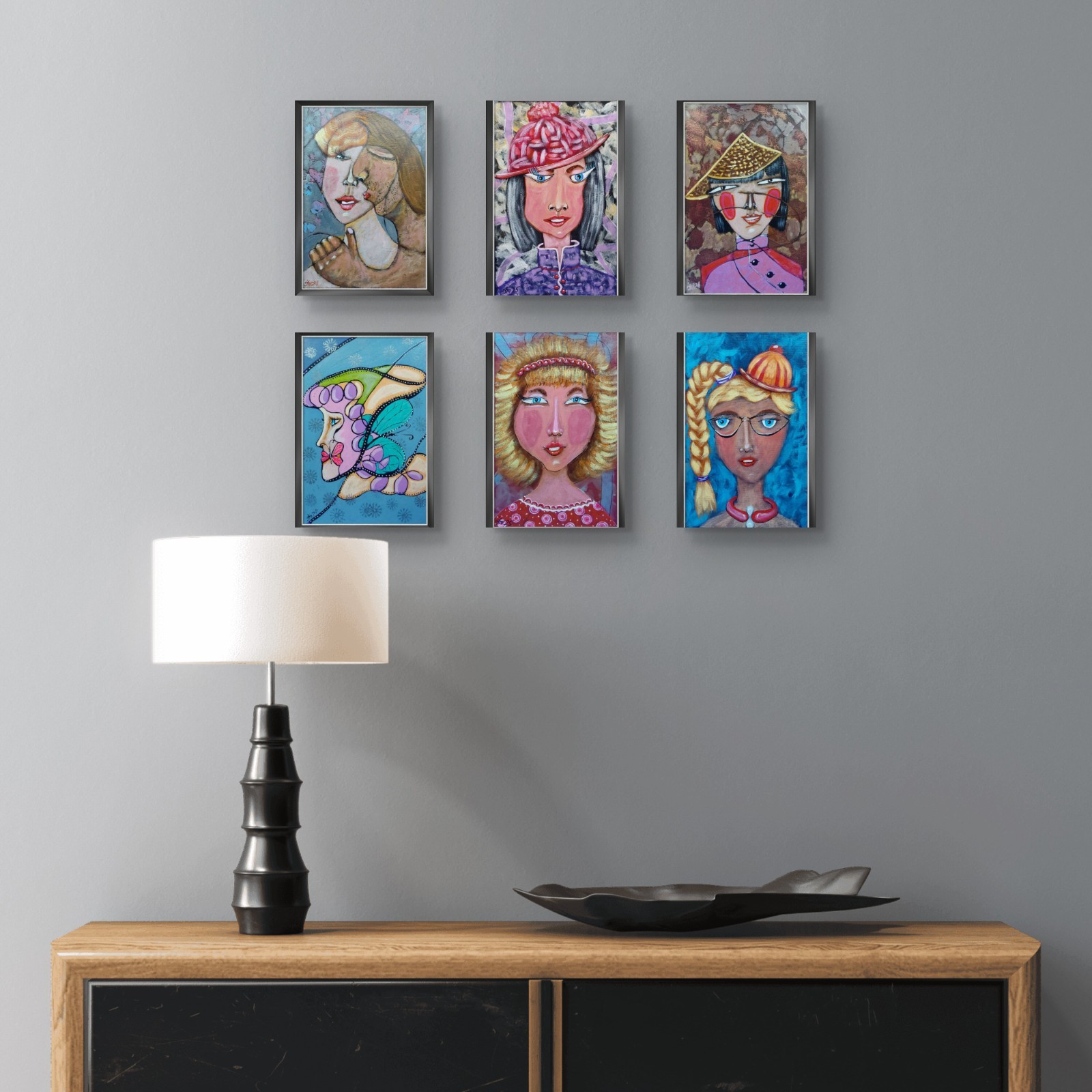 Abstraction Funny Woman Face modern original painting Portrait 1 Wall art OOAK