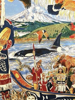 Hermes Scarf Stole TSITSIKA by Kermit Oliver Native Americans Silk
