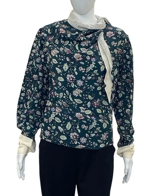 Isabel Marant Blouse Tunic À Col Haut En Soie Florale Verte Taille 38 - Photo 1/4