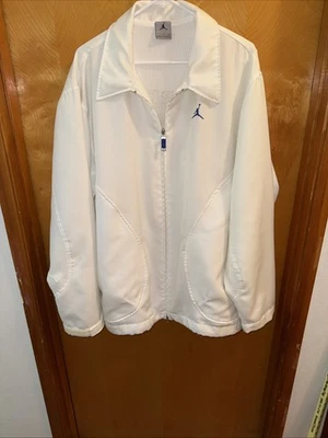 Jordan Men’s Lg White Full Zip Track Jacket Polyester Piqué Stand-Up Logo B1 - Image 1 of 4