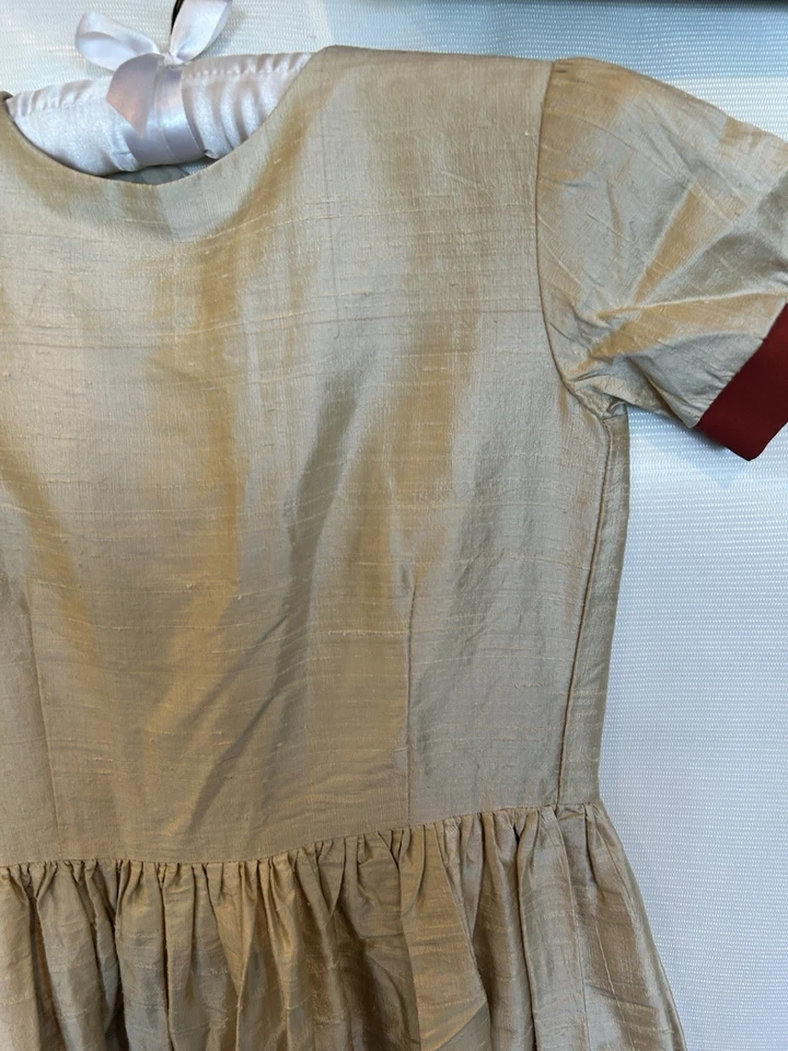 Vestido de Dama de Honor Cotillion Comunión Tafetán Seda Crudo Romántico Niñas Talla 10 Foto 3 de 4